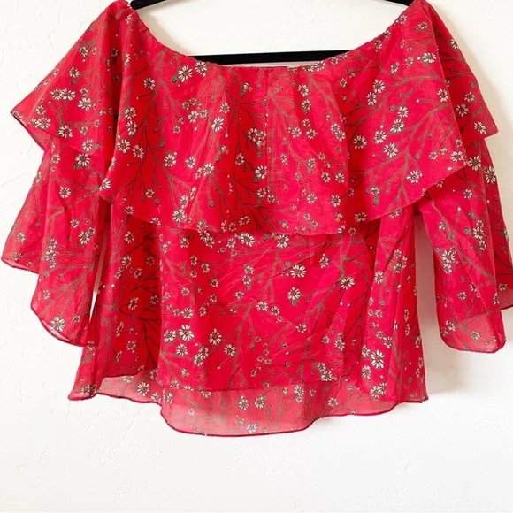 Alice + Olivia Off the shoulder lightweight silk cotton cottagecore blouse top - Picture 5 of 16